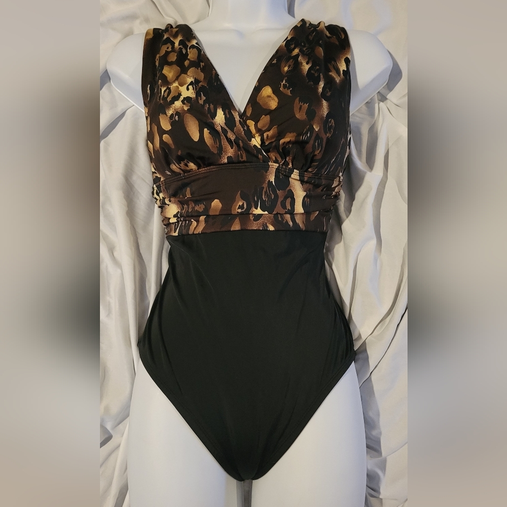 🩱Great Lengths Vintage leopard animal print one piece swimwear